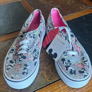 Disney Gray Floral Mickey Canvas Kids Sneakers with Pink Lining